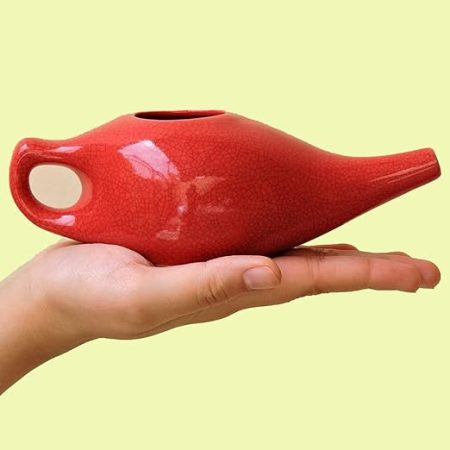 Porcelain Ceramic Neti Pot for Nasal Cleansing Sinus and Passages for Optimal Health Red Color