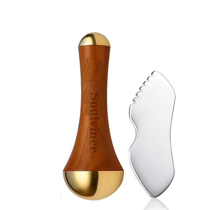 Kansa Wand Face Massager with Stainless Steel Gua Sha Tool