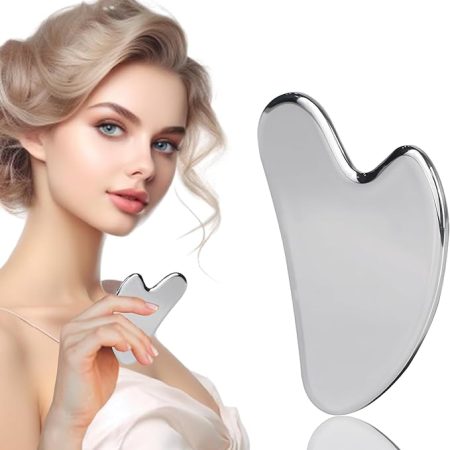 Gua Sha STAINLESS STEEL Guasha Board for Facial Skincare, Gua Sha Scraping Handheld Massager Tools for SPA Acupuncture Therapy Trigger Point Treatment (Natural, Small)