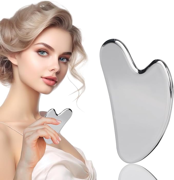 Gua Sha STAINLESS STEEL Guasha Board for Facial Skincare, Gua Sha Scraping Handheld Massager Tools for SPA Acupuncture Therapy Trigger Point Treatment (Natural, Small)