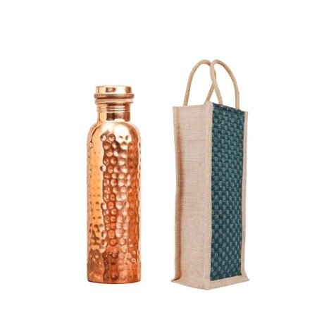 Copper water bottle 1 liter | Leak proof, copper bottle pure copper and health benefits of copper water | Easy to use and carry | Copper bottle for home, school and office pcs 1 (Hammred)