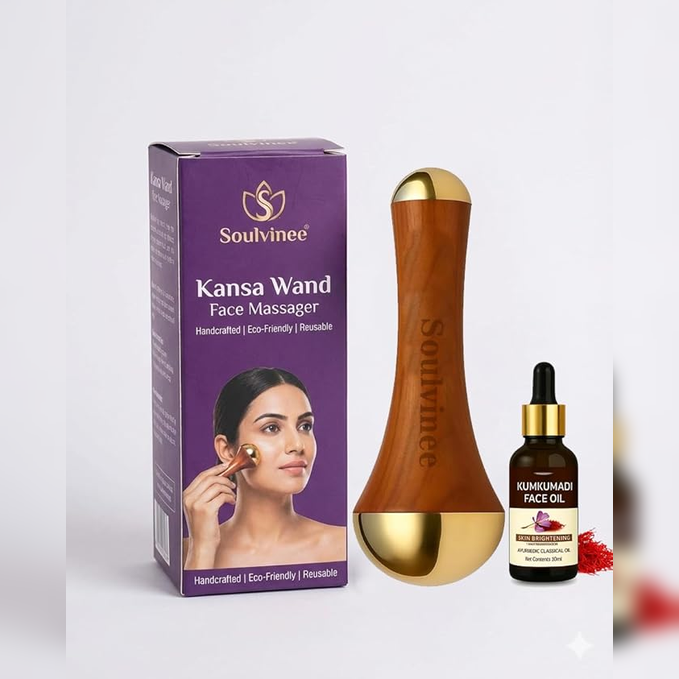 Kansa Wand Face Massager with Kumkumadi Face Oil