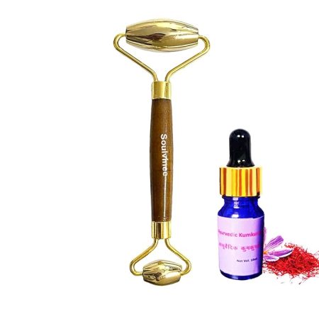 Kansa, Bronze Roller for Face-Natural with SS Handle Handmade-Crafted Facial Massager Skin Tool for Anti Aging Skincare with KumKumadi Oil (Kansa Roller)