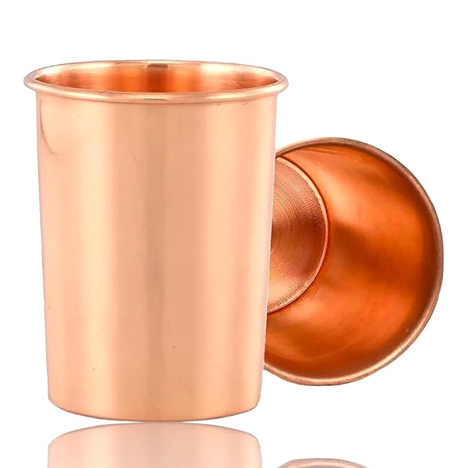 Hammered Copper Glass, Dishes and Drinks, Ayurvedic Pure Copper Glass Use in Hotels, Restaurants Kitchenware, 2-Piece (Plan)
