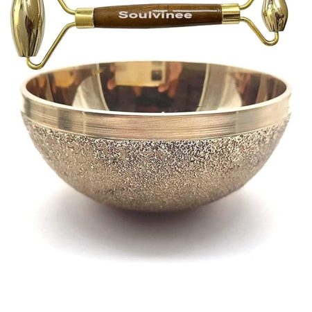 Natural Jade Roller Face Massager Bronze Kansa Natural Vatki Cup Ayurvedic Detox Foot Massager Relaxation and Deep Cleaning Ancient Indian Foot Massage (Kansa Roller with Kansa Vatki)